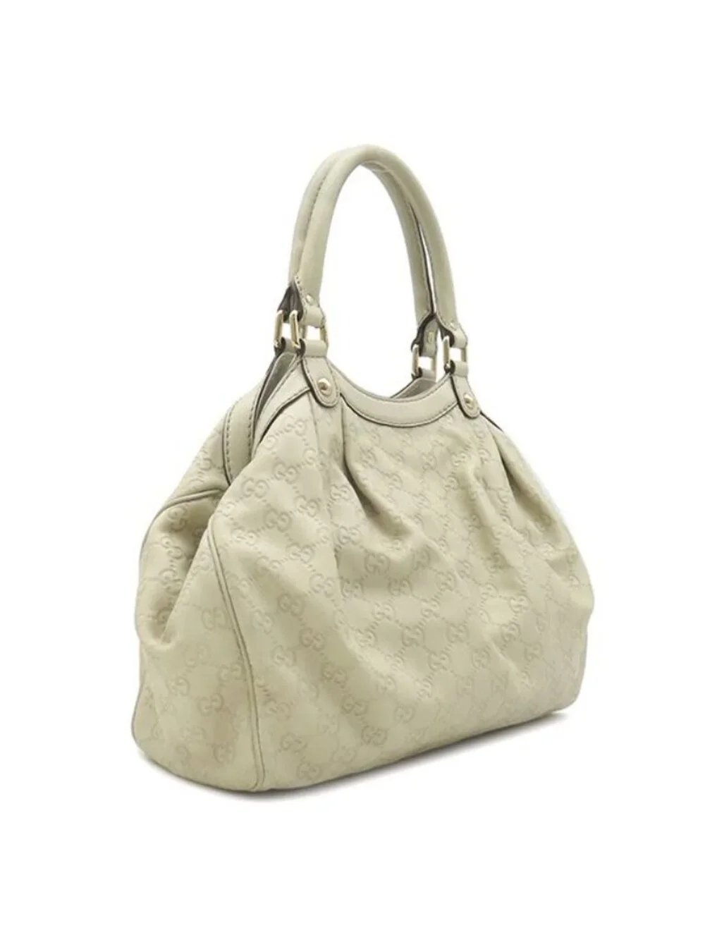 Gucci Handbag Sookie Leather White Champagne Gold Off GG Guccissima Tote with